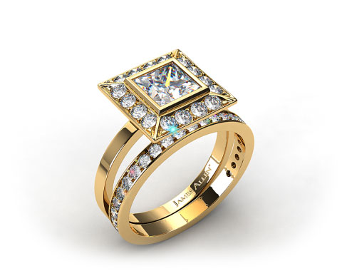 18k Yellow Gold 0.33ct Frame Pave Set Engagement Ring & 0.17ct Pave Set Wedding Ring